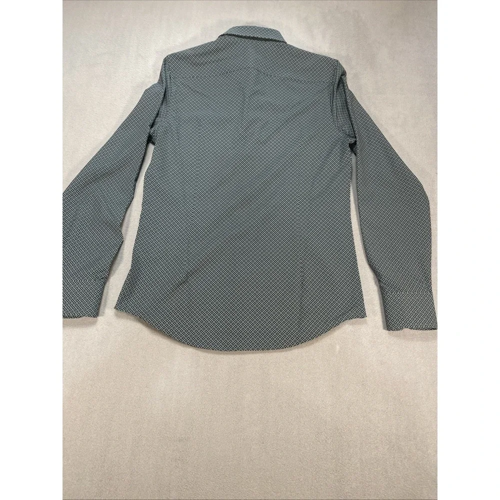Murano Mens Small Performance Button Down Slim Fit Green Geometric Pattern NWT